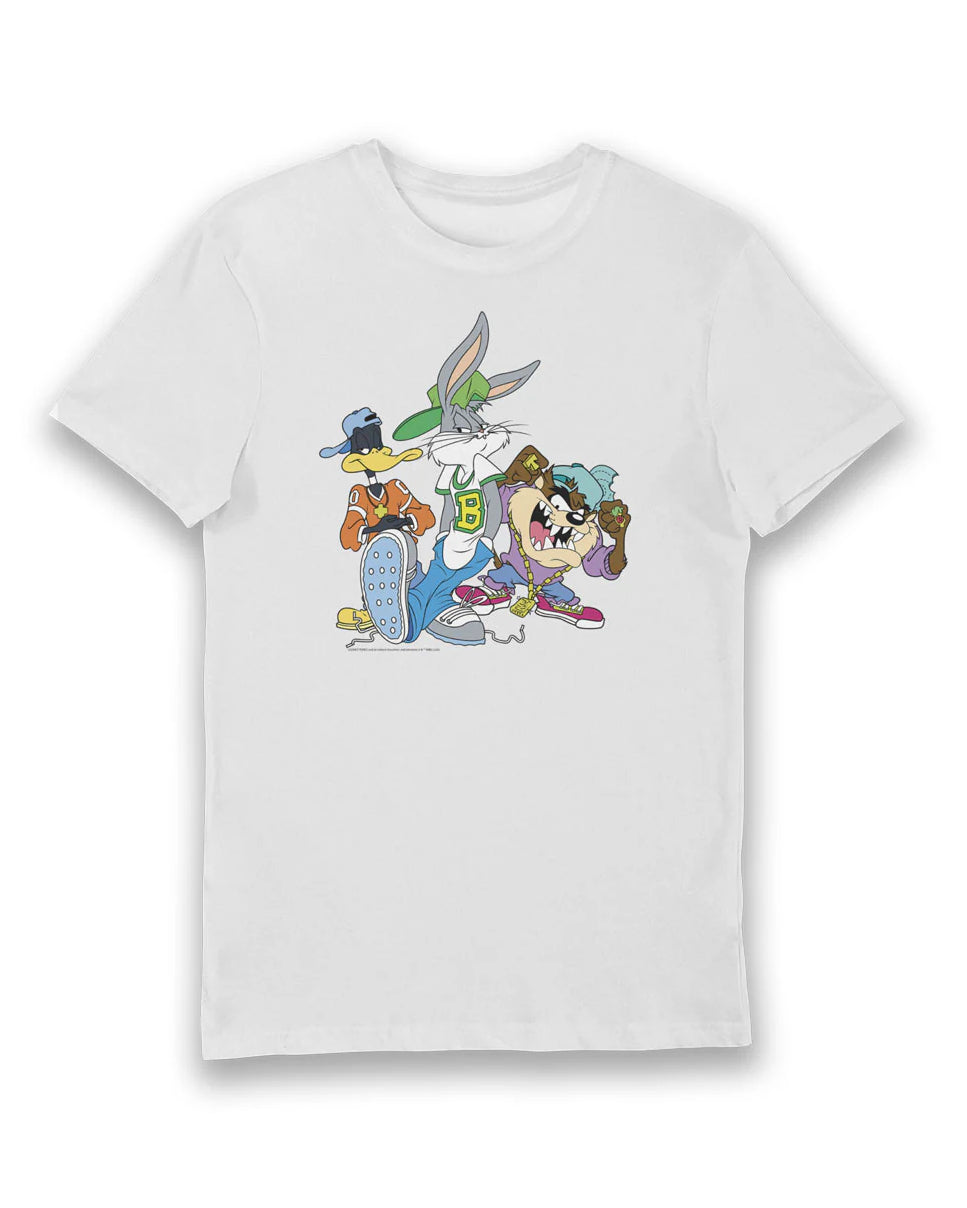 Official Looney Tunes Hip-Hop Bugs bunny, Taz and Daffy Tshirt - white