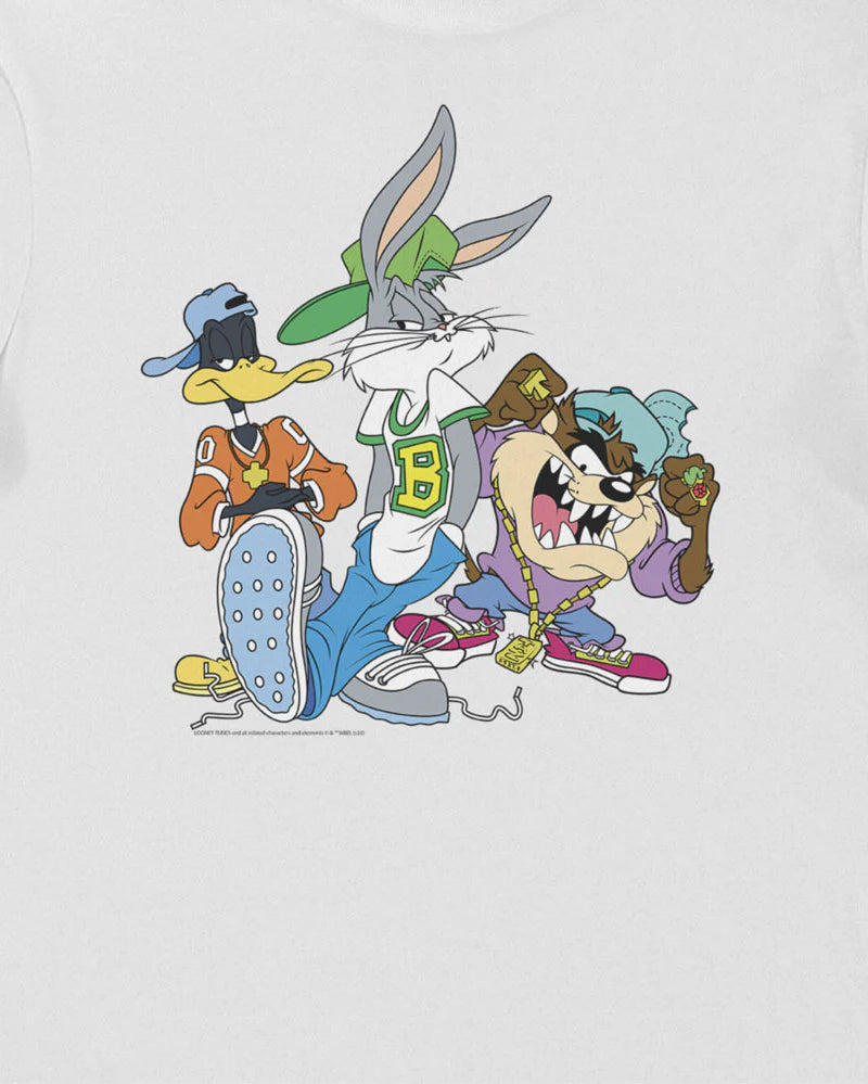 Official Looney Tunes Hip-Hop Bugs bunny, Taz and Daffy Tshirt - white