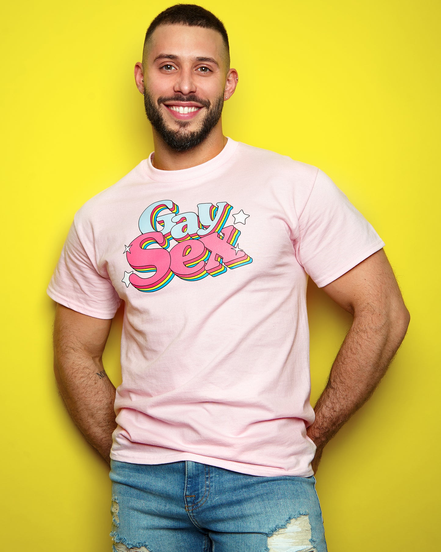 Gay S/x but make it rainbow on pink - t-shirt