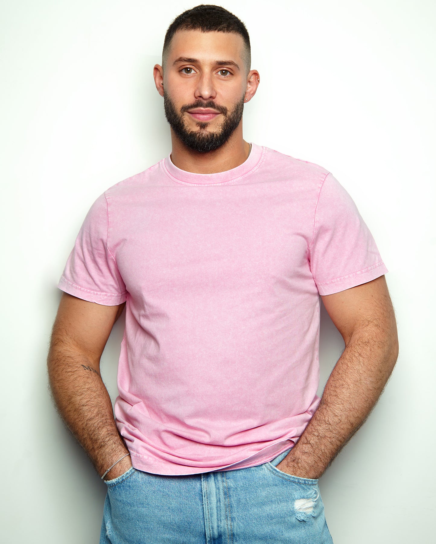 No Print just vibes: Acid wash light pink tee