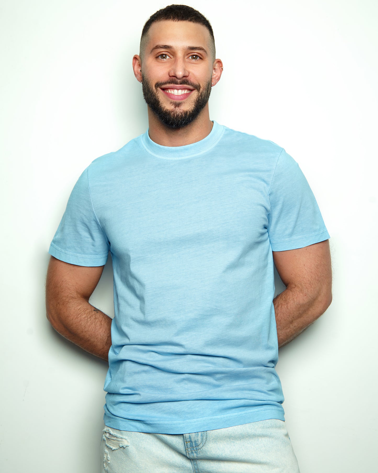 No Print just vibes: Acid wash light blue tee