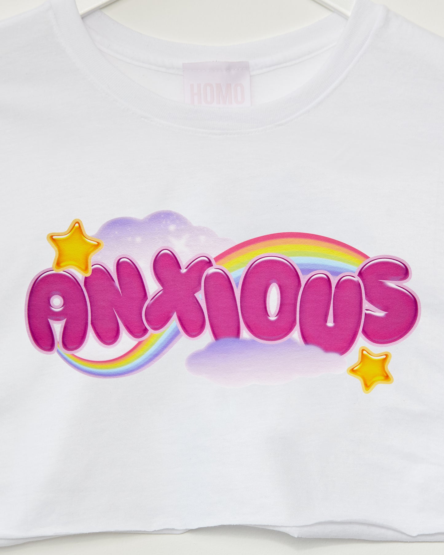 Anxious but cute, white - mens crop top.