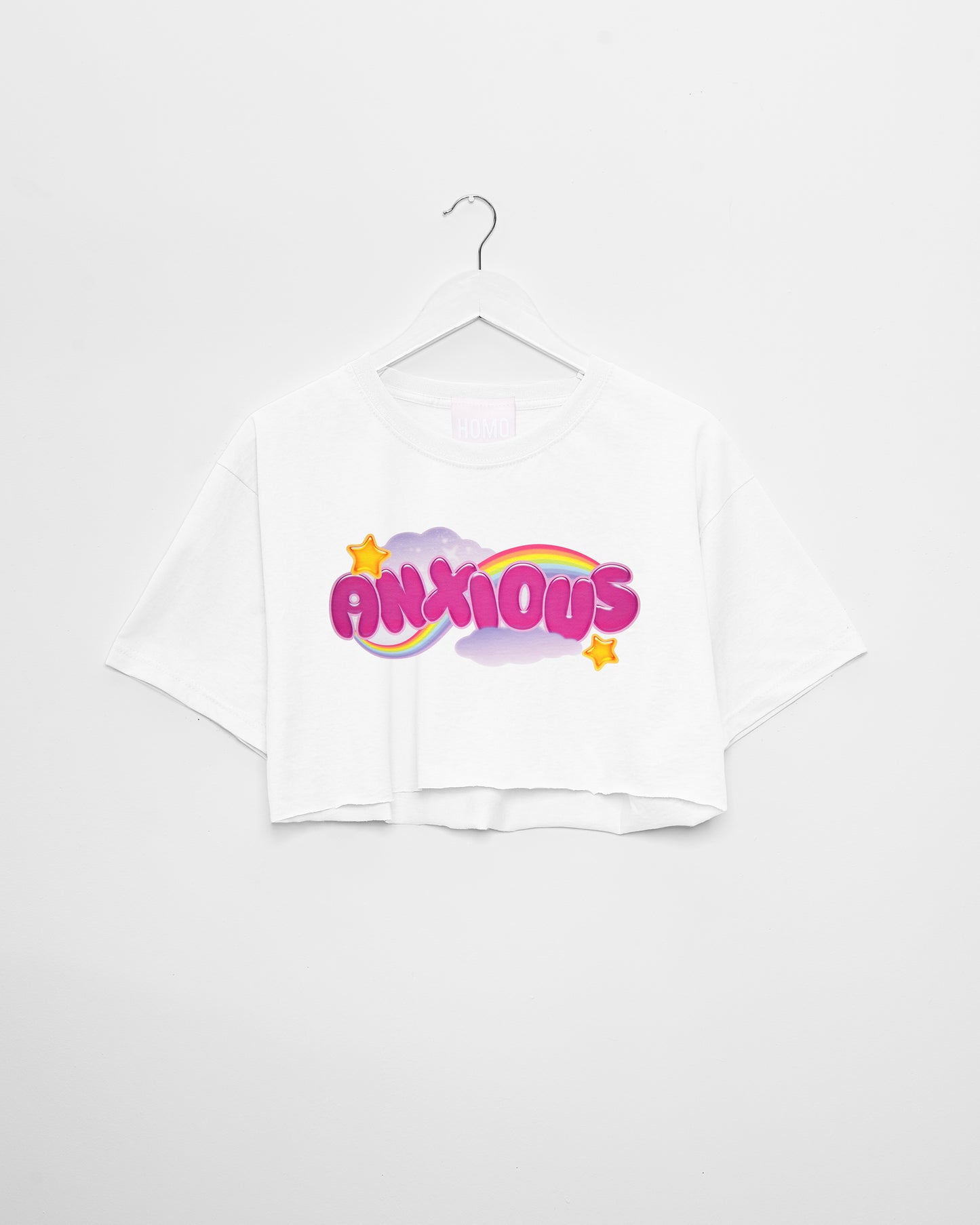 Anxious but cute, white - mens crop top.