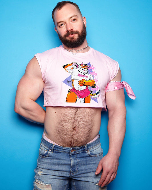 Gaymer pup wants to play - pink, mens sleeveless crop top - HOMOLONDON