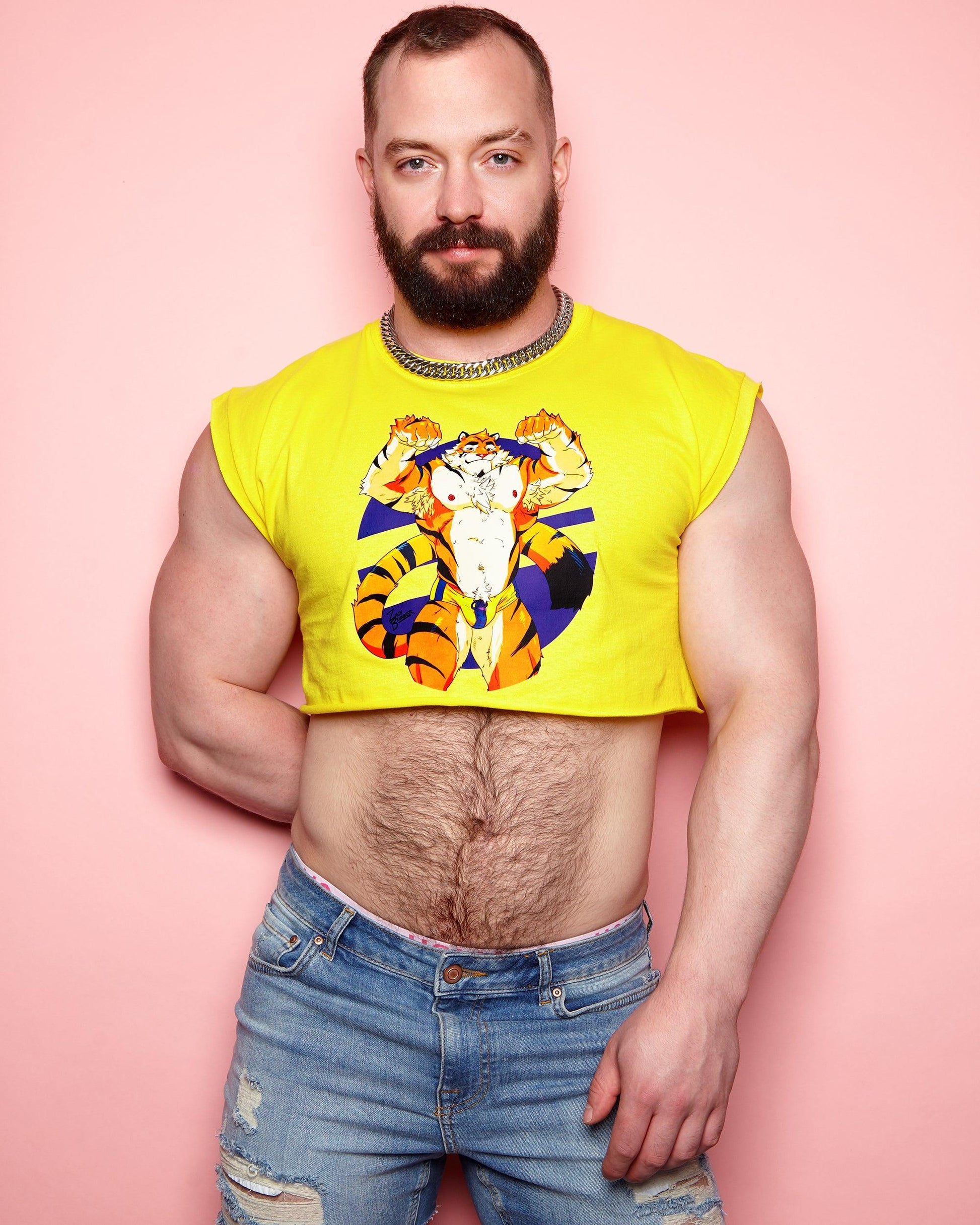 Flint the tiger! on yellow - crop top - HOMOLONDON