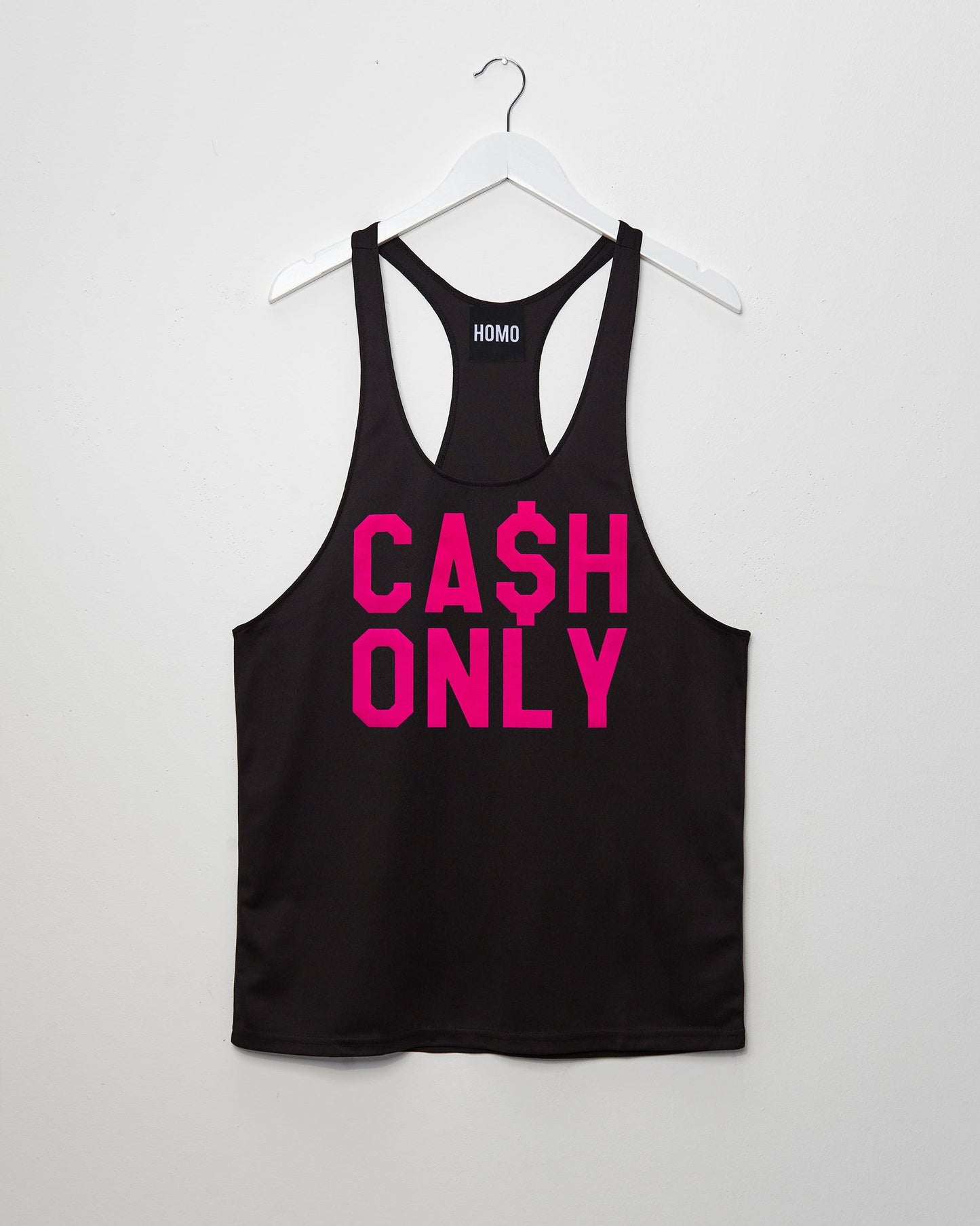 Double Pack - Cash only florescent pink - Black tank and basketball shorts - Full outfit.