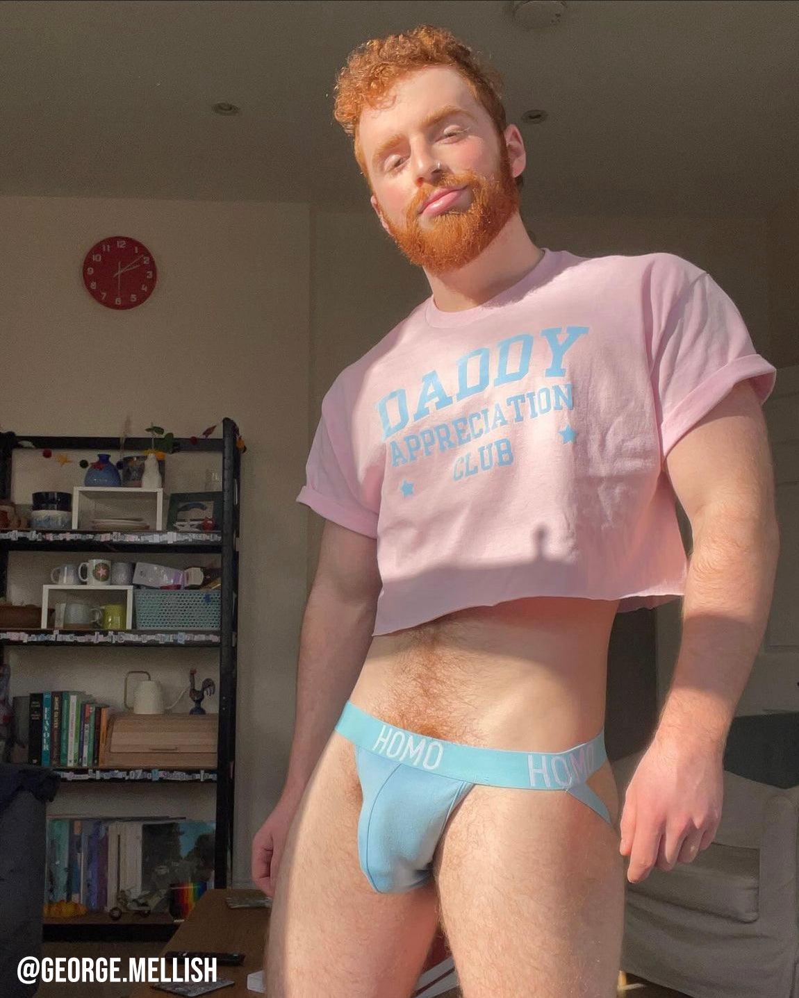 Daddy appreciation club, light blue flock on pink - mens crop top. - HOMOLONDON