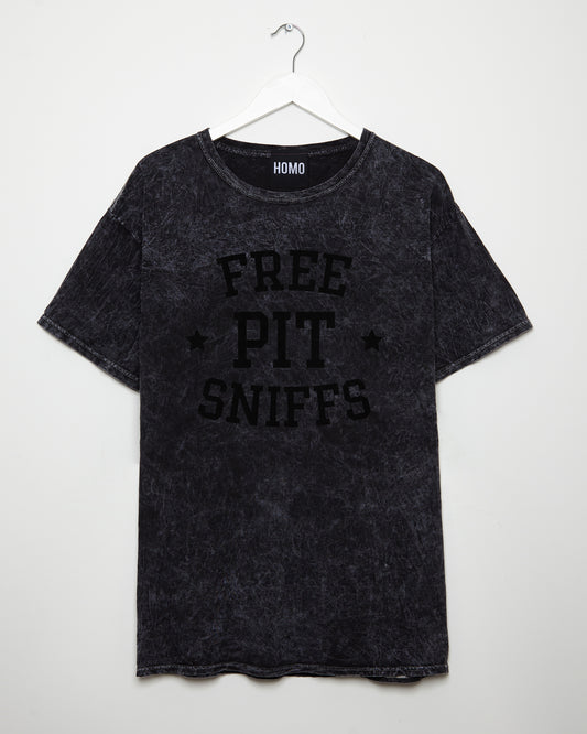 Free pit sniffs -black flock on stone washed black tshirt