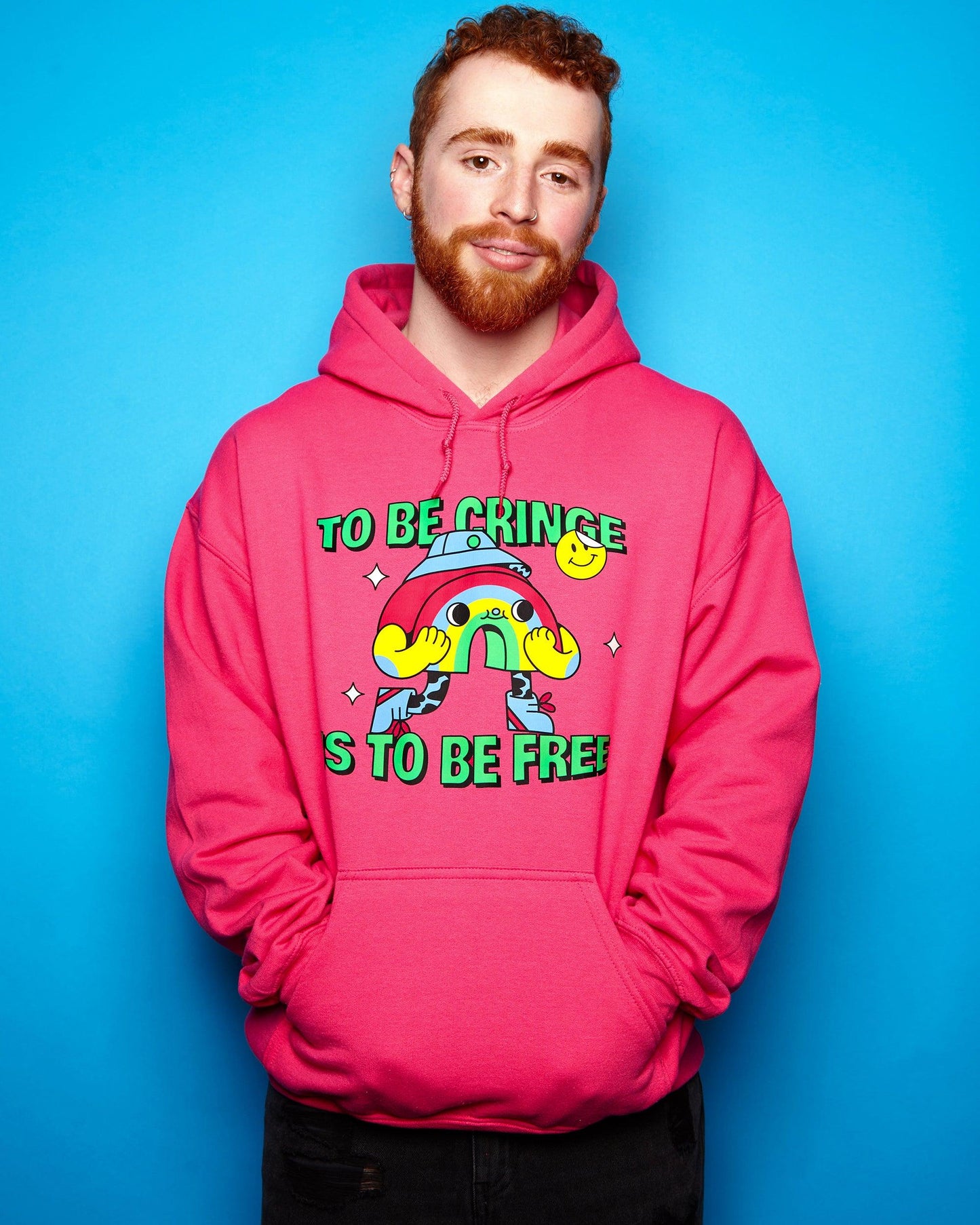 To be cringe is to be free, fuchsia pullover hoodie. - HOMOLONDON