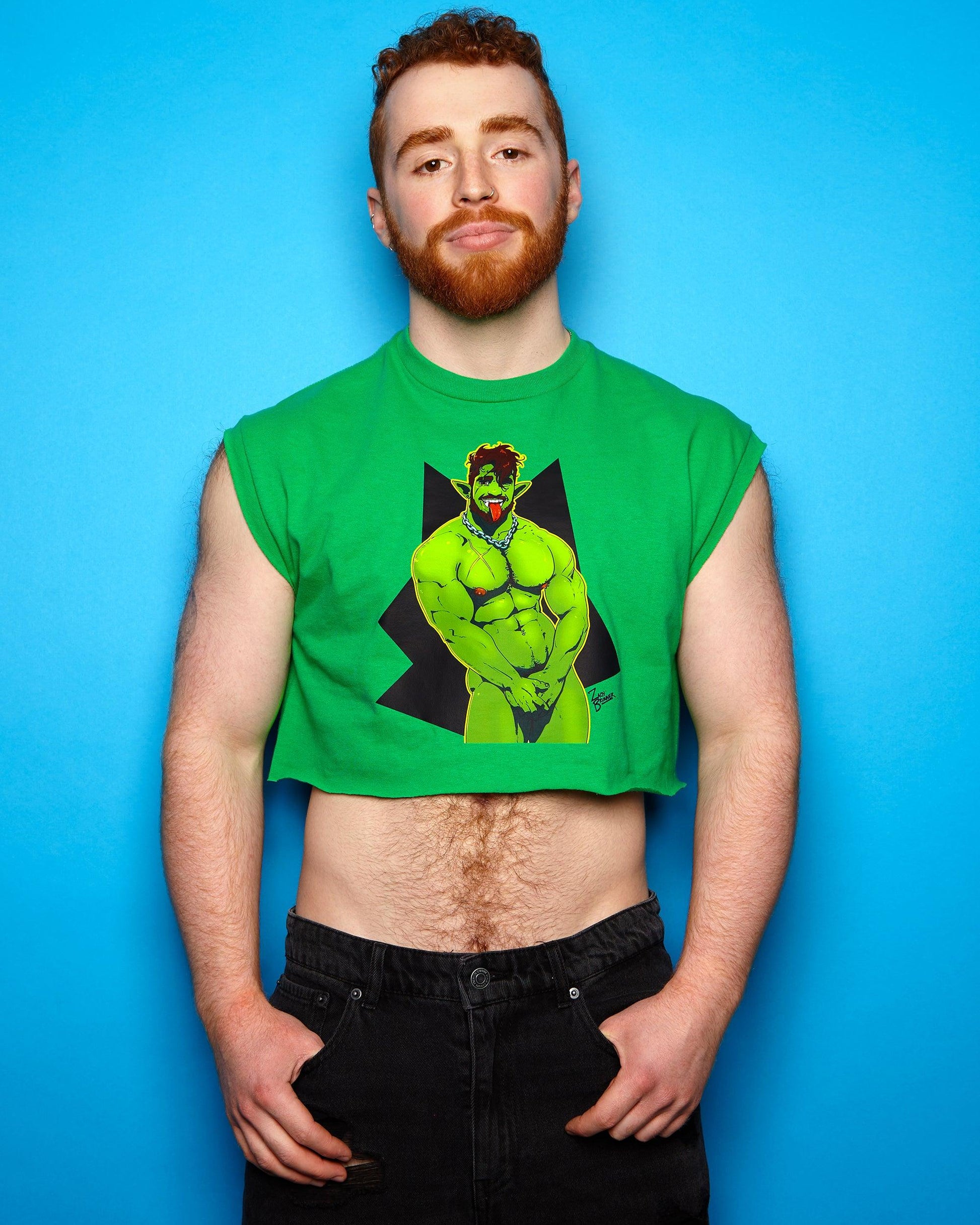 Gorok's naked! on green - crop top - HOMOLONDON