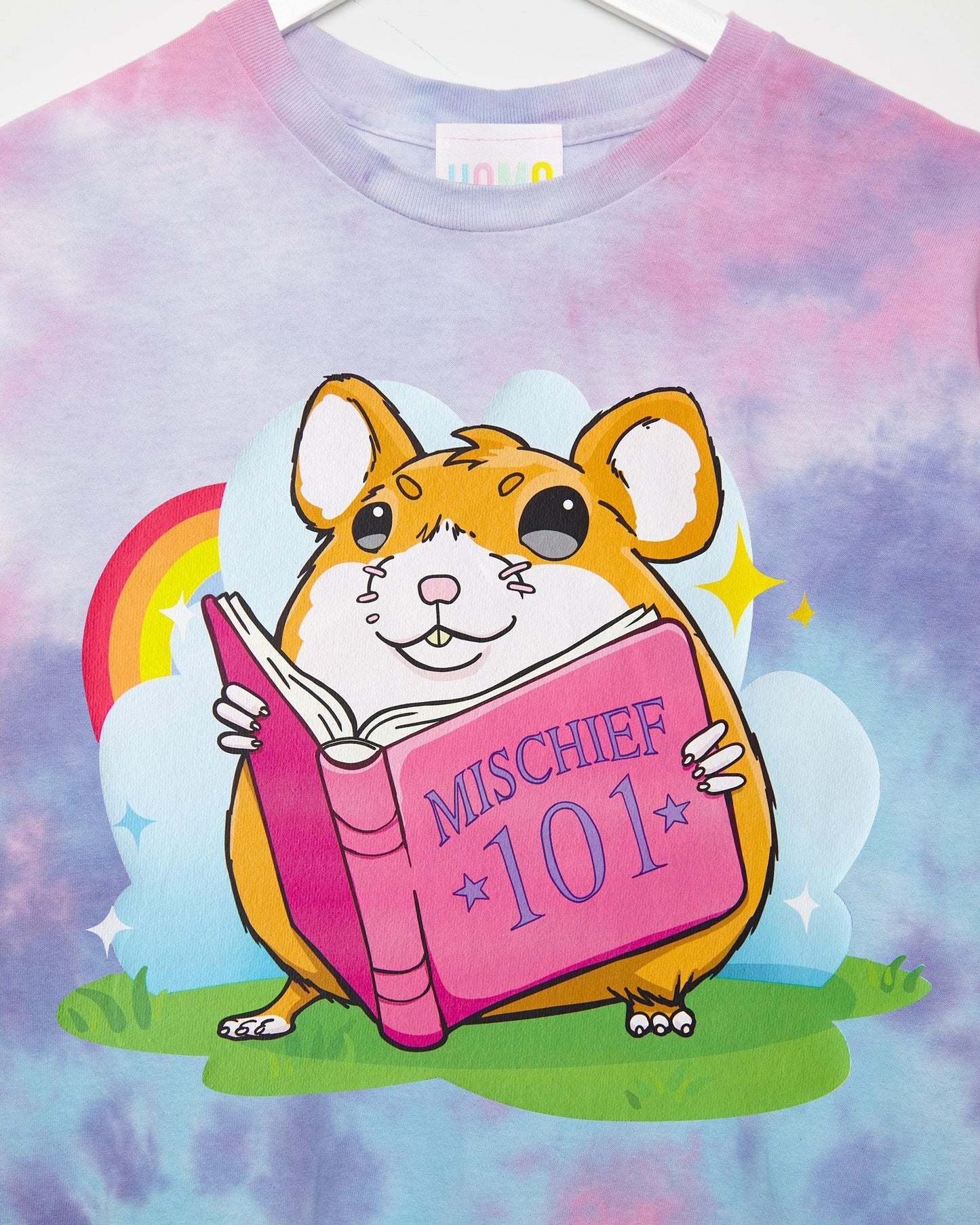 Mischievous hamster on pink tie-dye - cropped tee /crop top