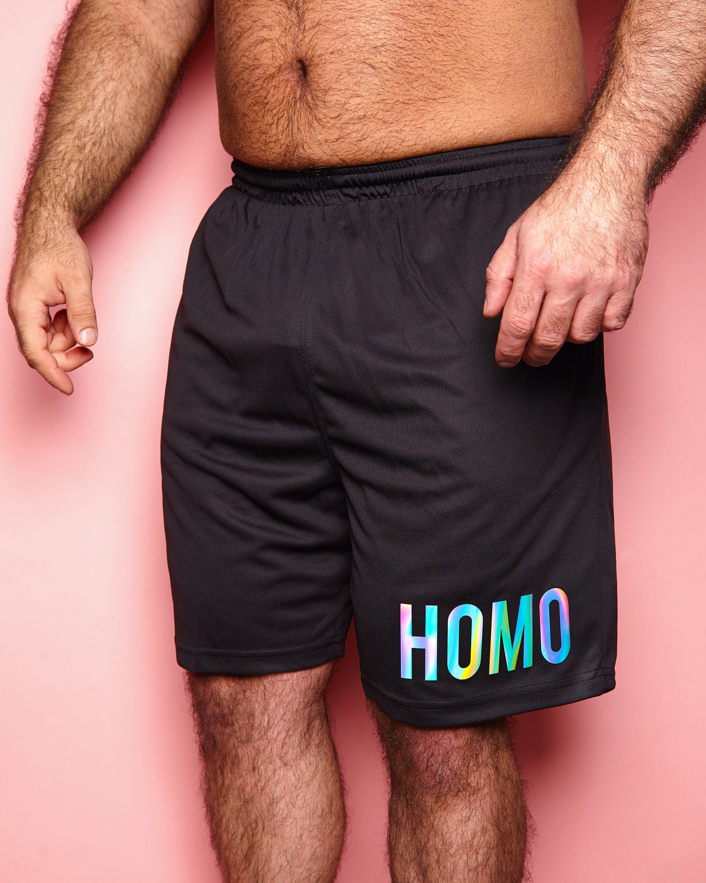 SMALL - HOMO hologram on black - basket ball shorts