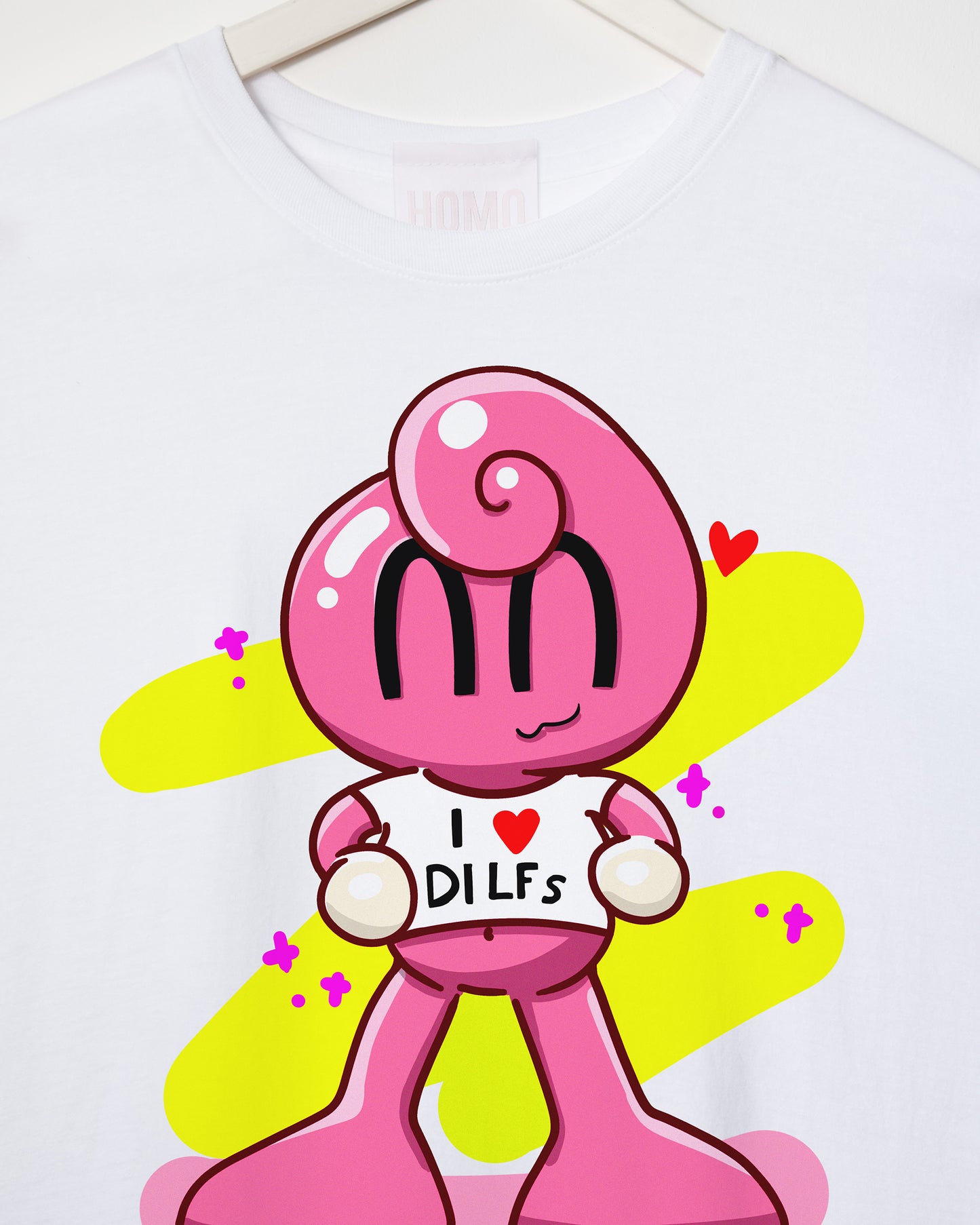 I heart DILFS little pink dude on white - tshirt