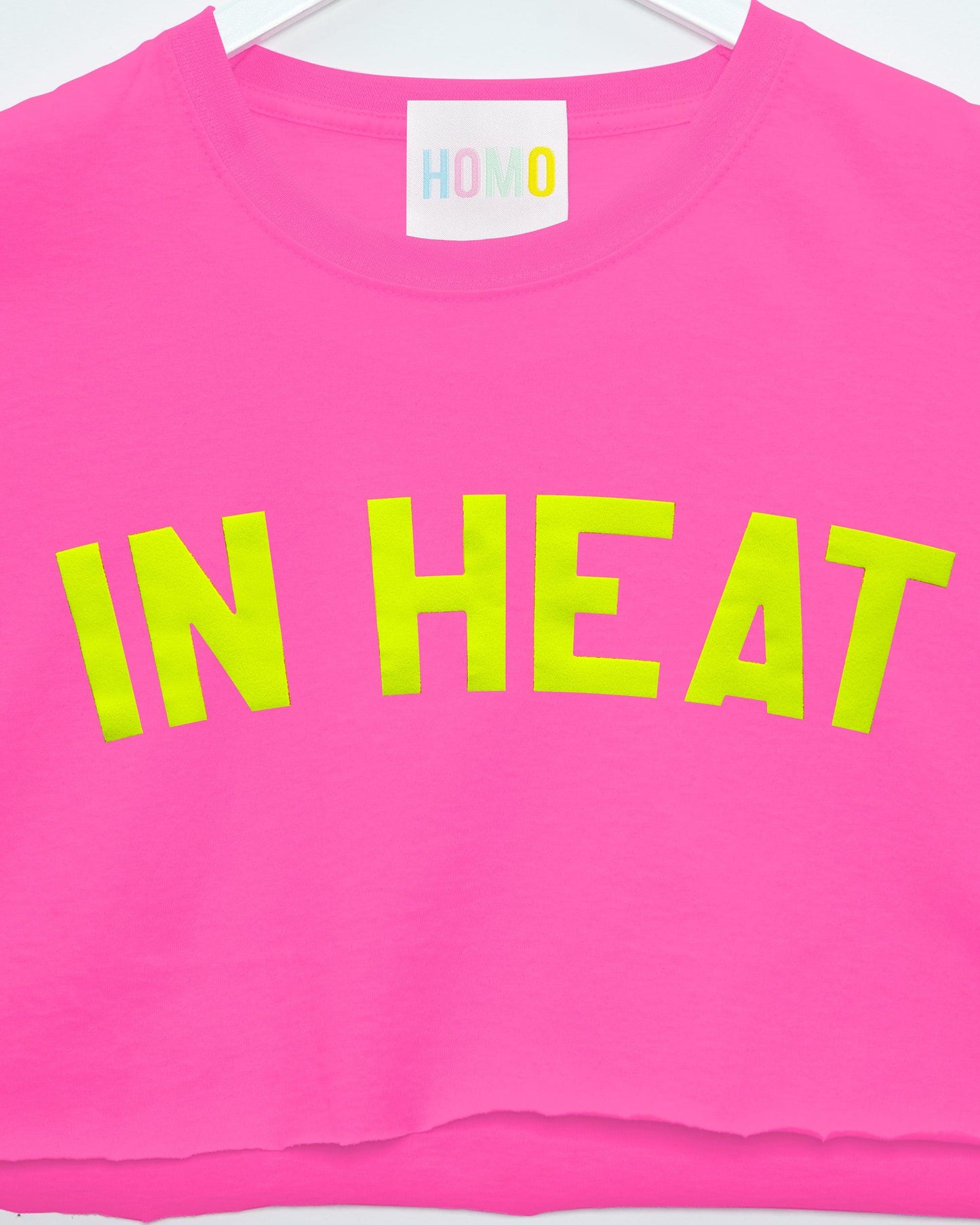 Fluorescent yellow flock In Heat - pink crop top