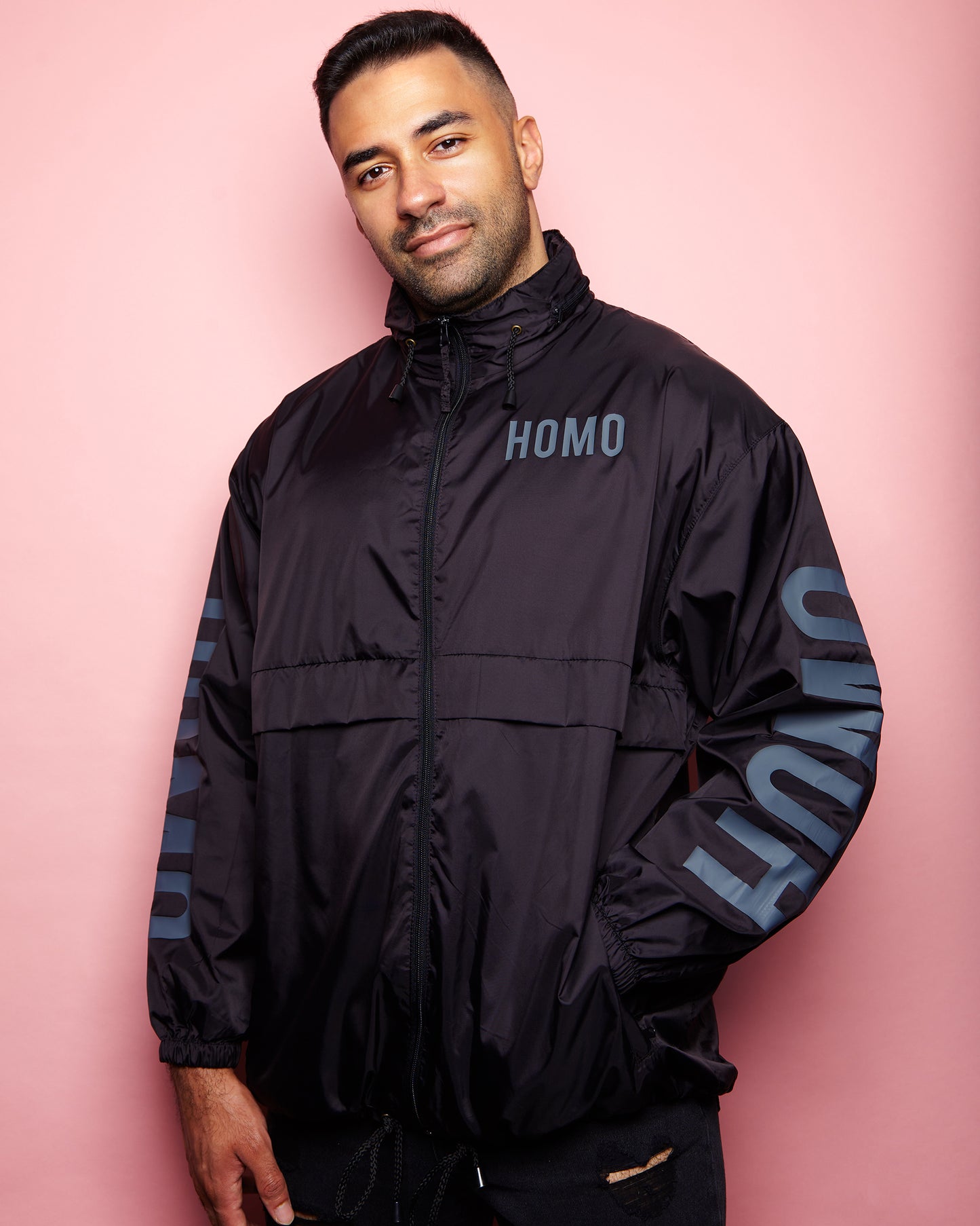 HOMO in grey on black - windbreaker jacket