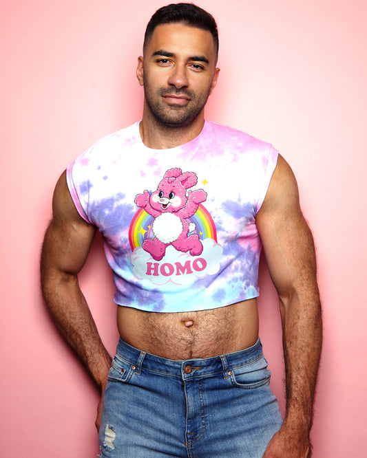 HOMO bunny on pink tie-dye - crop top