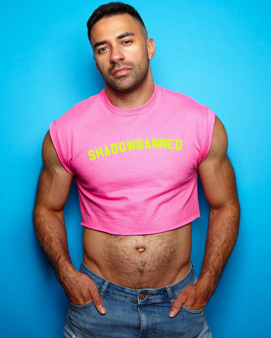 Fluorescent yellow flock shadowbanned - pink crop top