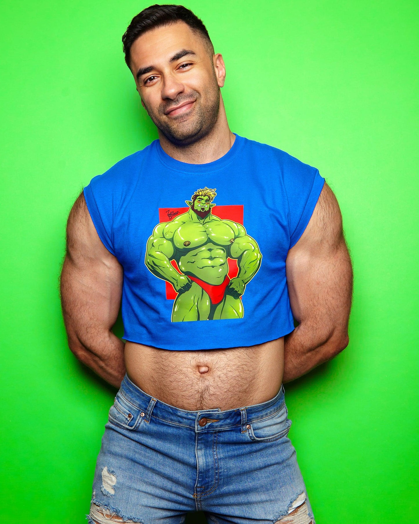 Brak the beefy orc! on blue - crop top - HOMOLONDON