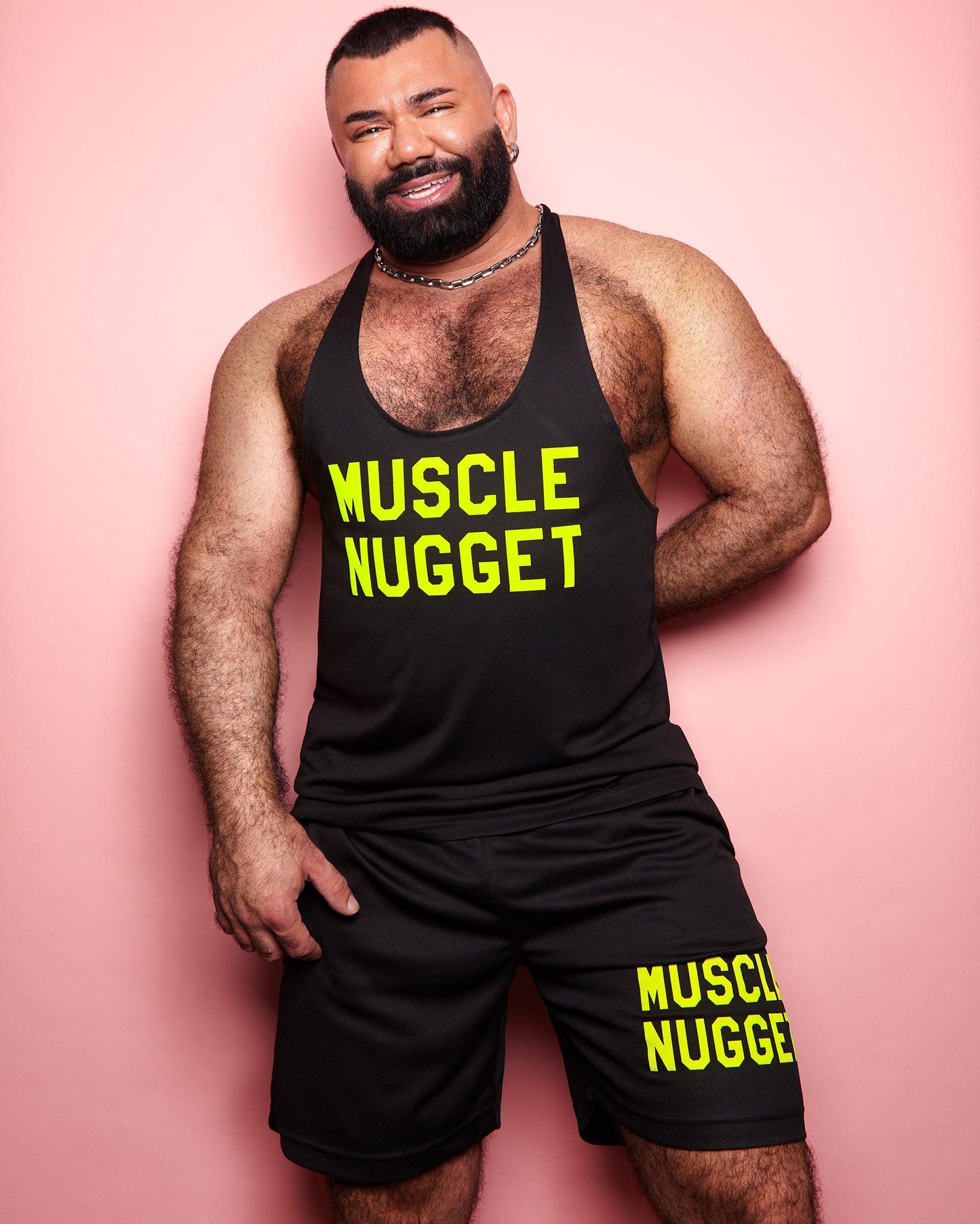 Double Pack - Muscle nugget fluorescent yellow - Black tank and basketball shorts - Full outfit.