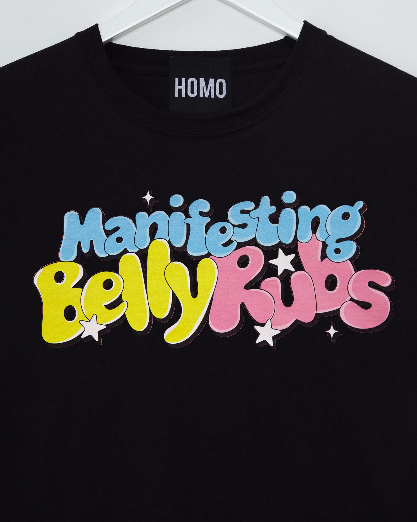 Manifesting belly rubs on black - tshirt