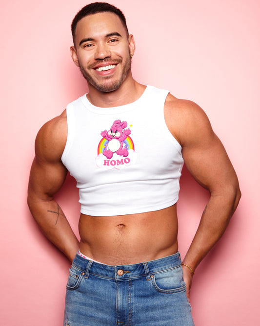 LIMITED EDITION: Cute HOMO Bunny - white tank crop top