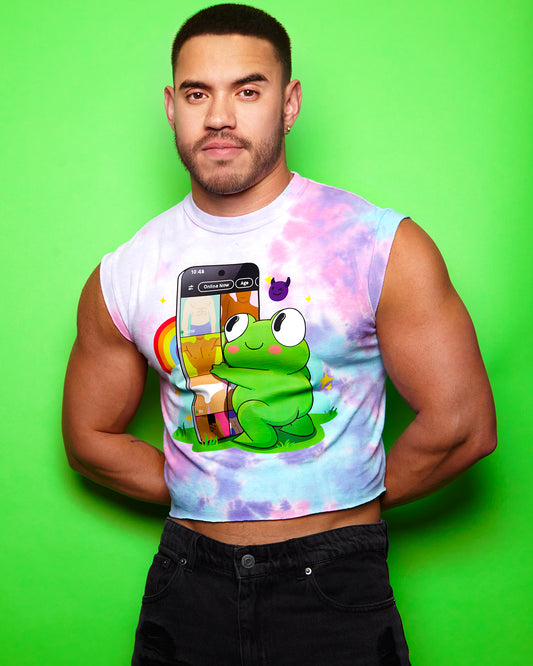 Hoppy the dating app addict on cotton candy tie-dye tshirt / crop top