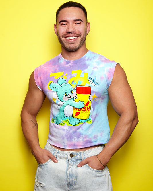 This little bunny loves his Rush on cotton candy tie-dye tshirt / crop top