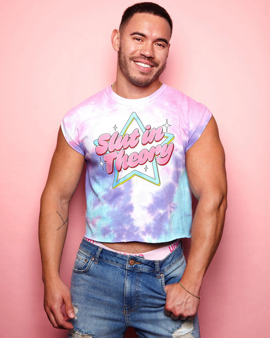 XL - S/ut in theory on cotton candy tie-dye crop top