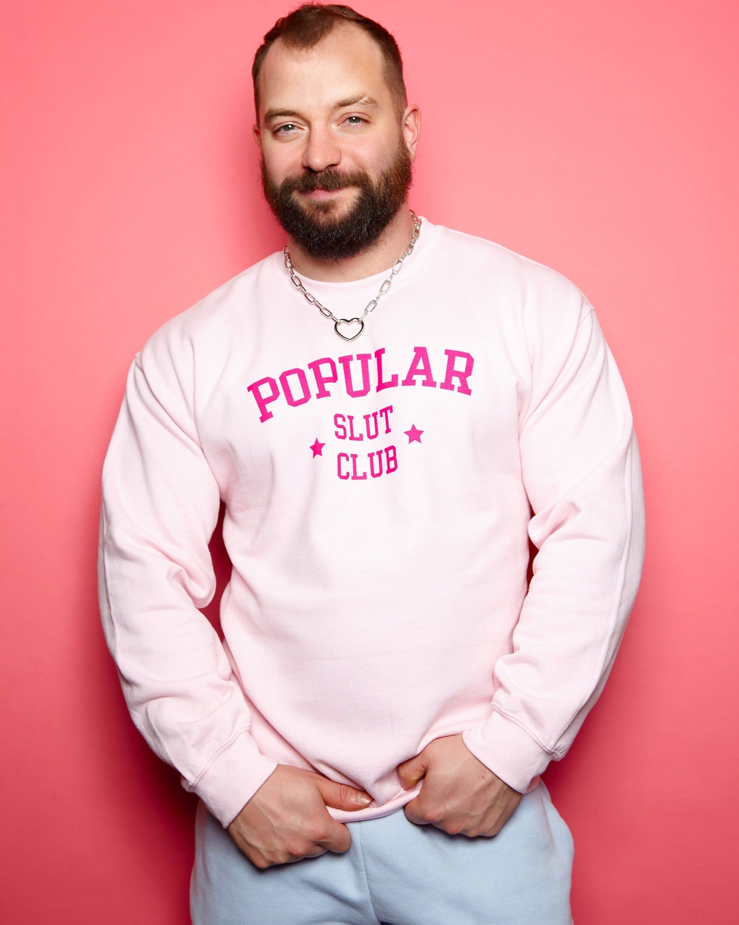 XL - Popular s/ut club, pink flock on pink - sweatshirt.