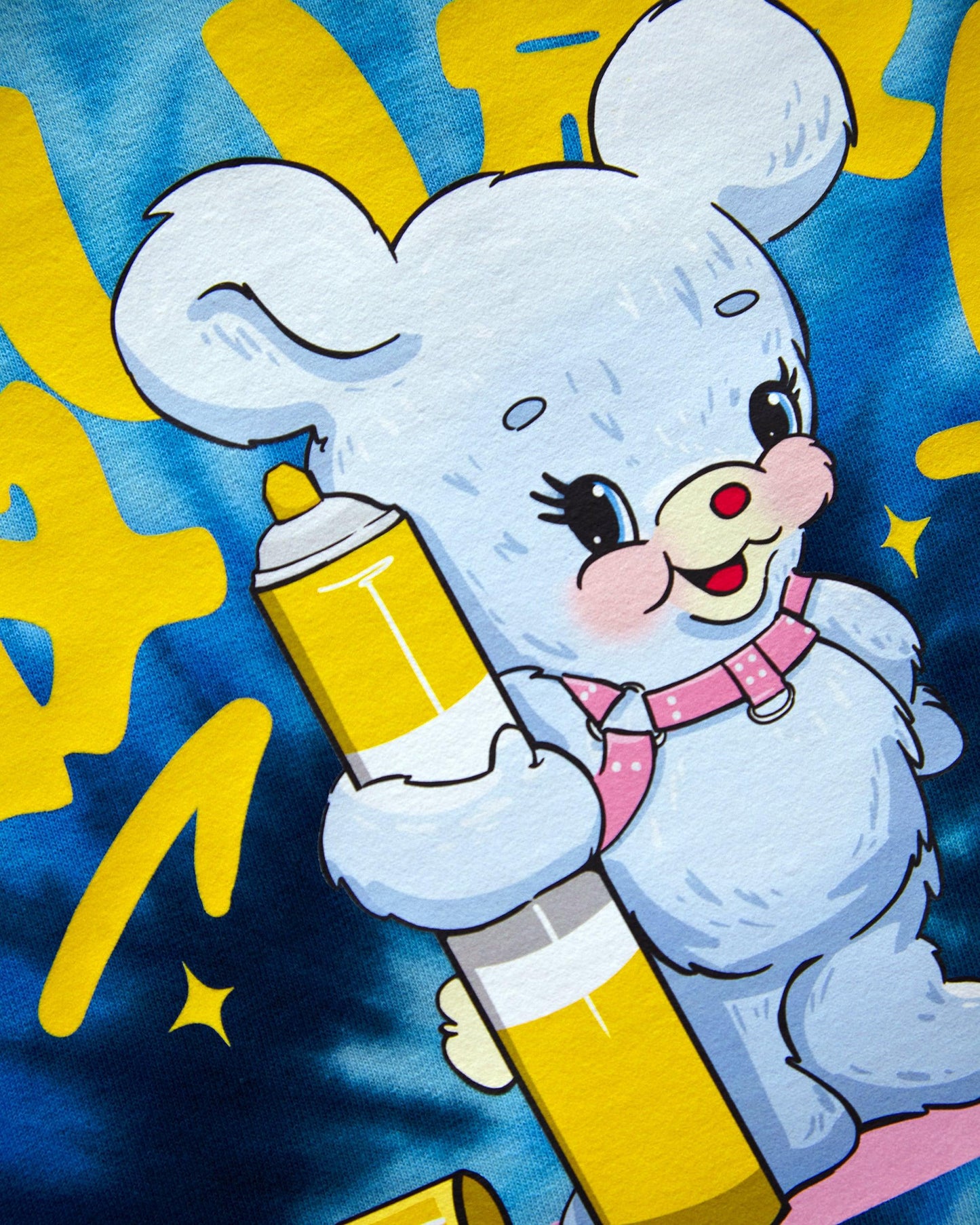 Japanese graffiti bear on blue tie-dye - crop top