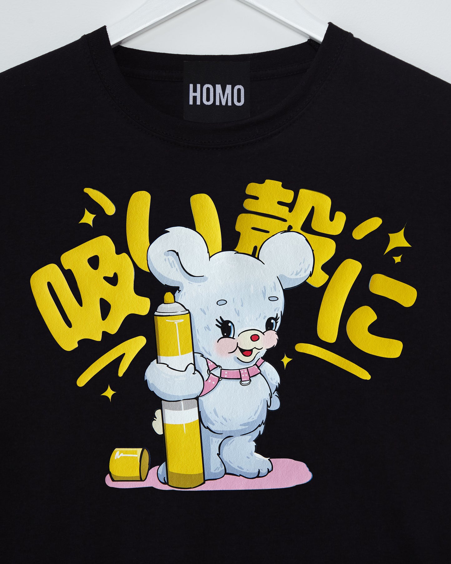 Japanese graffiti bear on black - tshirt