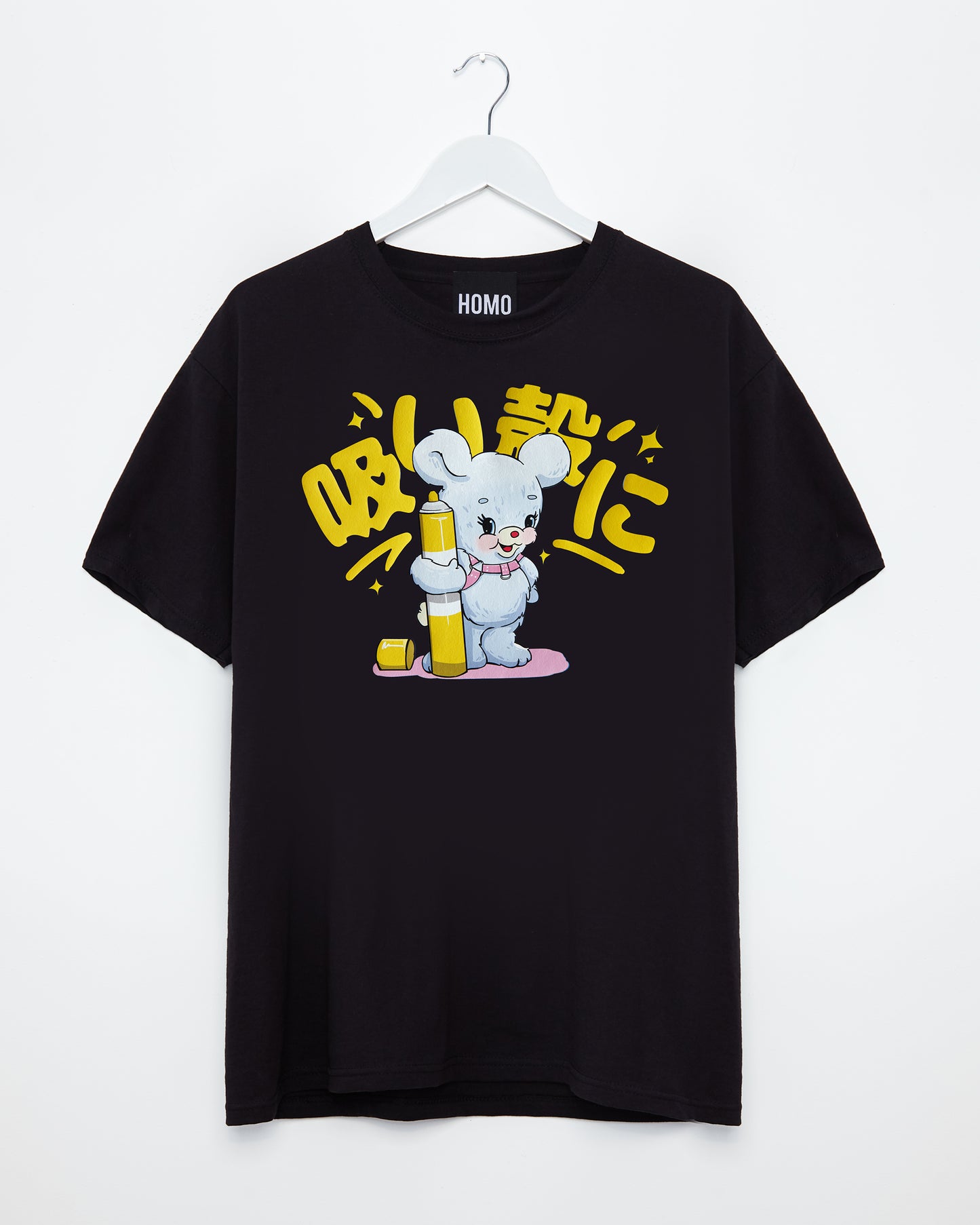 Japanese graffiti bear on black - tshirt