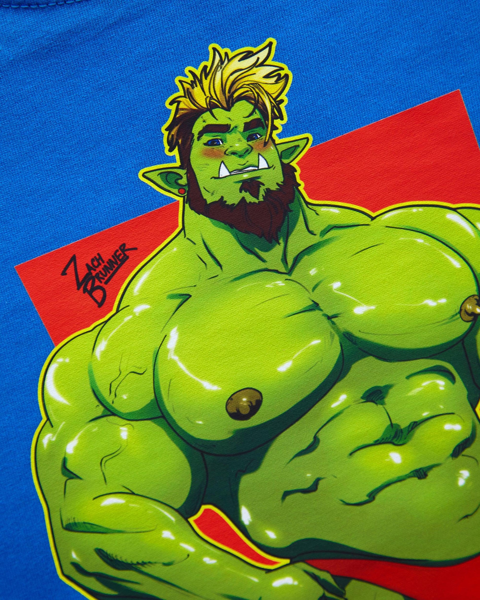 Brak the beefy orc! on blue - crop top - HOMOLONDON