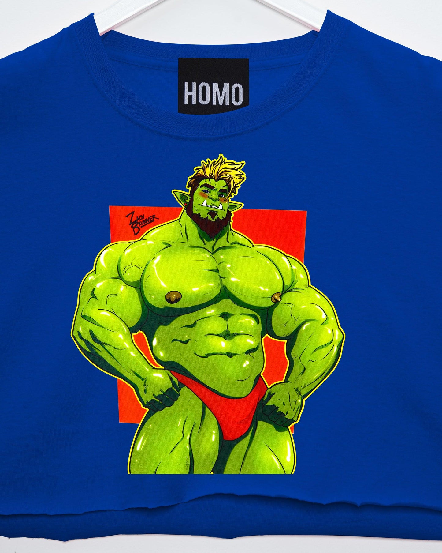 Brak the beefy orc! on blue - crop top - HOMOLONDON