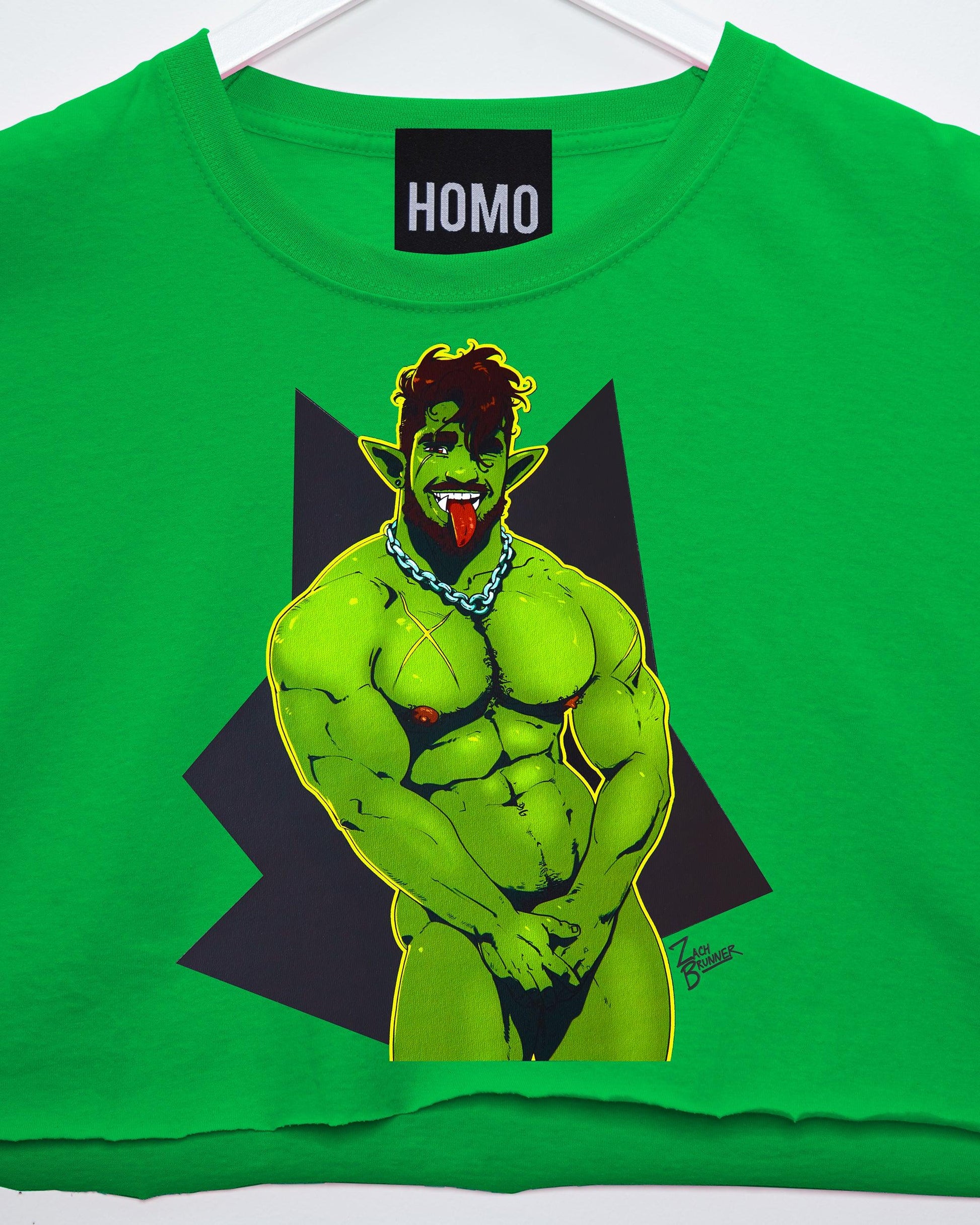 Gorok's naked! on green - crop top - HOMOLONDON