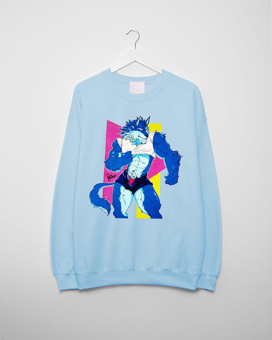 Magnus the wolf on blue - sweatshirt. - HOMOLONDON