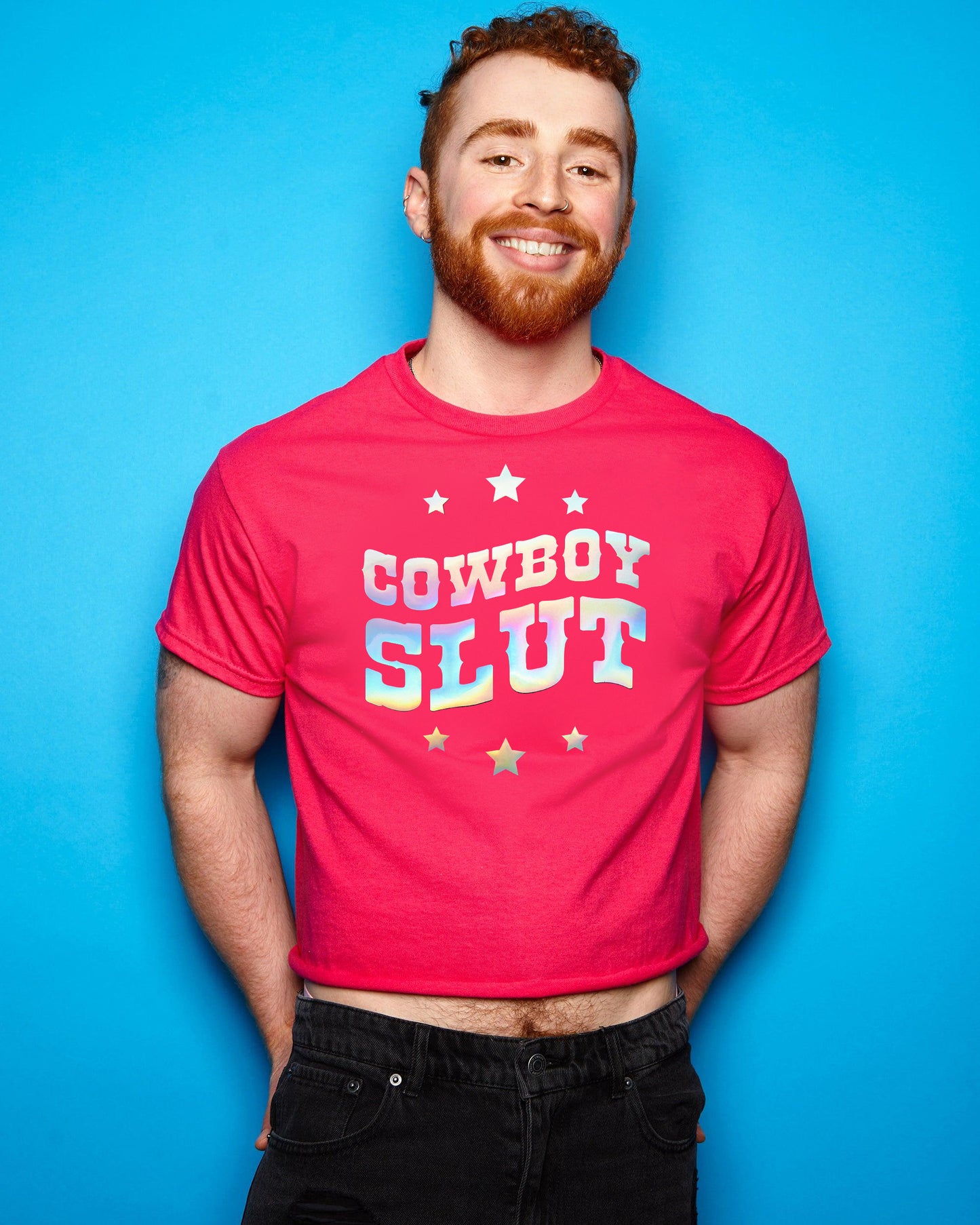 Cowboy s/ut in hologram -  fuchsia tshirt crop / low cut crop