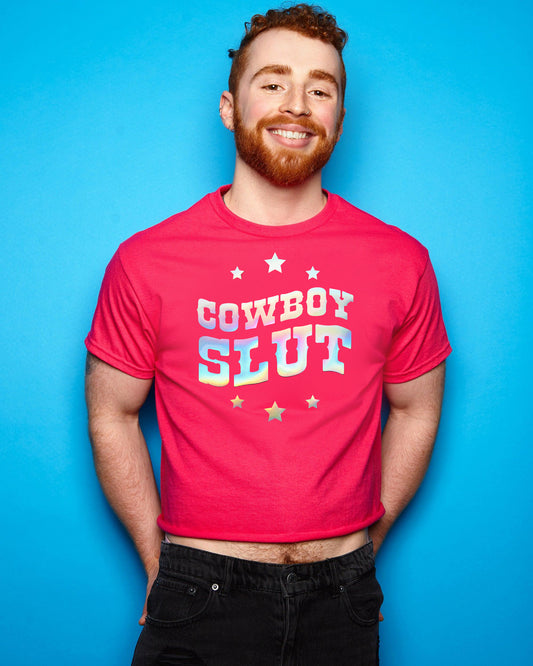 Cowboy s/ut in hologram -  fuchsia tshirt crop / low cut crop