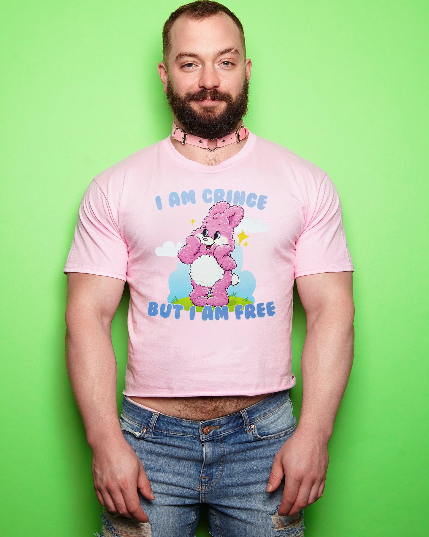 MEDIUM - I am cringe, but I am free - light pink tshirt crop /crop top