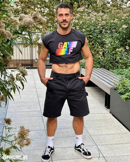 Gay AF on black - mens sleeveless crop top. - HOMOLONDON