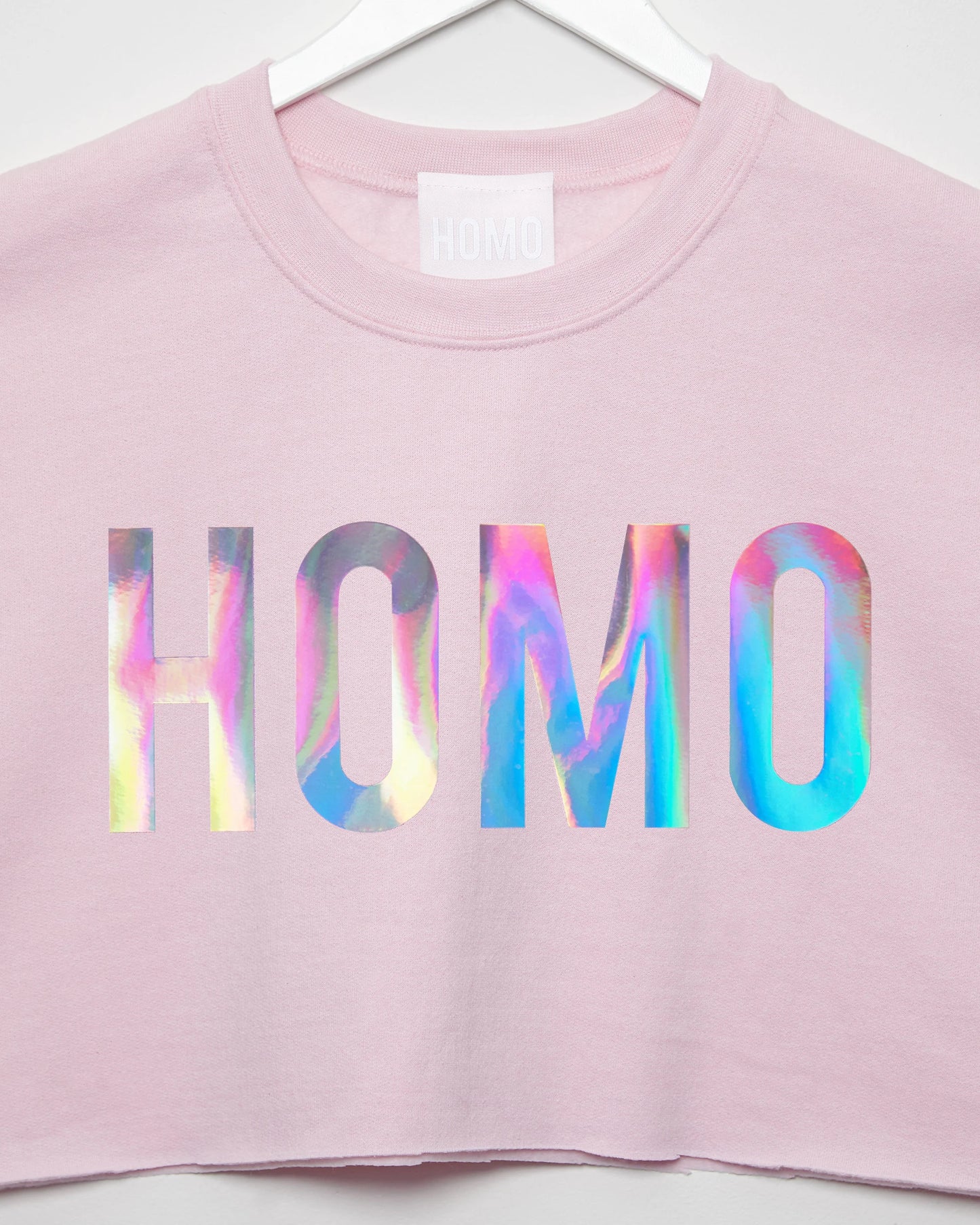 2X - HOMO Logo mens sweatshirt crop top - Hologram on Pink