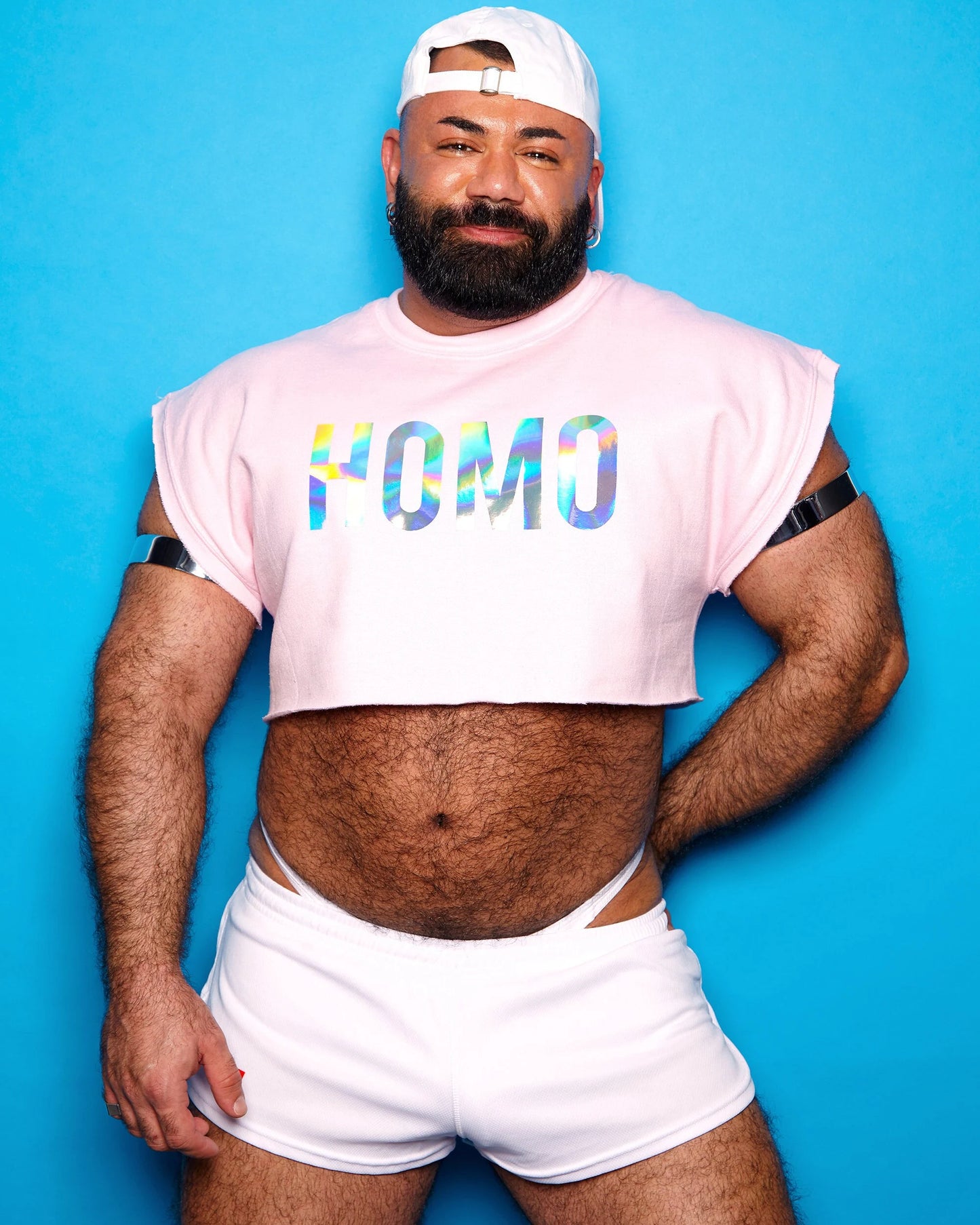 2X - HOMO Logo mens sweatshirt crop top - Hologram on Pink