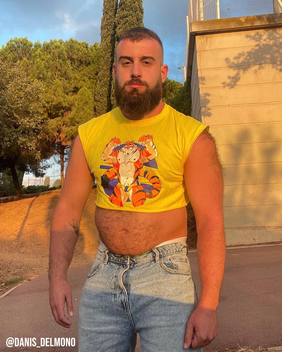 Flint the tiger! on yellow - crop top - HOMOLONDON