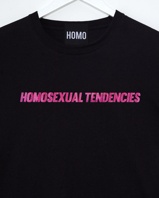 Homosexual Tendencies Tee - Pink Sparkle on Black - HOMOLONDON