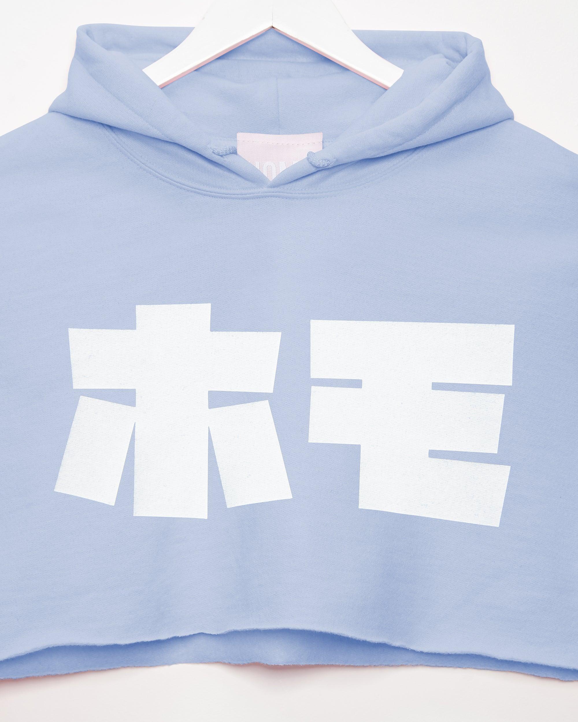 HOMO in Japanese white on light blue mens hoodie crop top