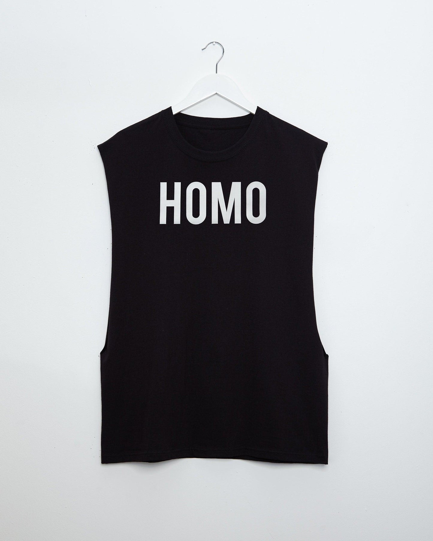 HOMO Logo, White on Black - Sideless